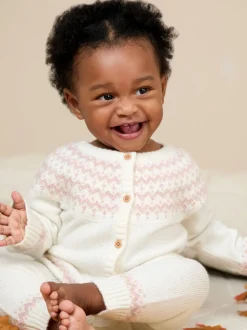 JoJo Maman Bébé Cream Fair Isle Knit 3- Piece Set