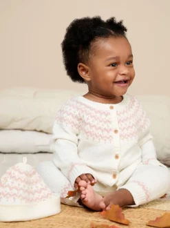 JoJo Maman Bébé Cream Fair Isle Knit 3- Piece Set