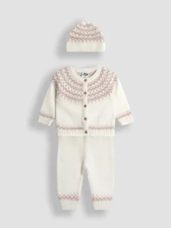 JoJo Maman Bébé Cream Fair Isle Knit 3- Piece Set