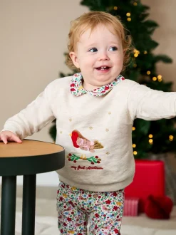 JoJo Maman Bébé Cream My First Christmas Sweatshirt & Leggings Set