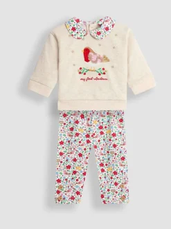 JoJo Maman Bébé Cream My First Christmas Sweatshirt & Leggings Set