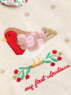 JoJo Maman Bébé Cream My First Christmas Sweatshirt & Leggings Set