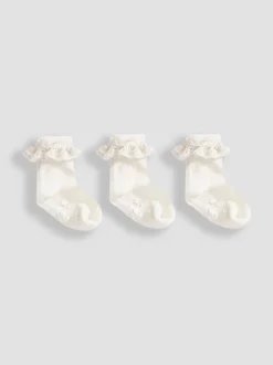 JoJo Maman Bébé Cream 3-Pack Frilly Socks