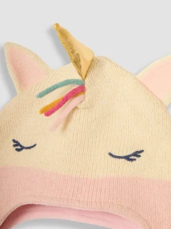 JoJo Maman Bébé Cream Unicorn Pom Pom Hat