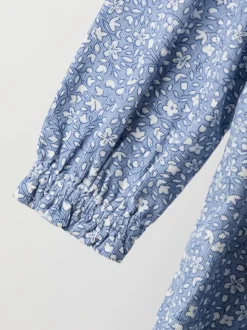 JoJo Maman Bébé Denim Blue Ditsy Smocked Cord Dress
