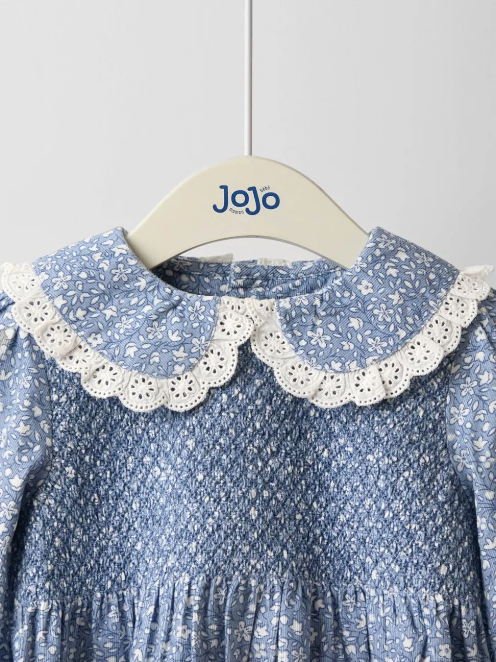 JoJo Maman Bébé Denim Blue Ditsy Smocked Cord Dress