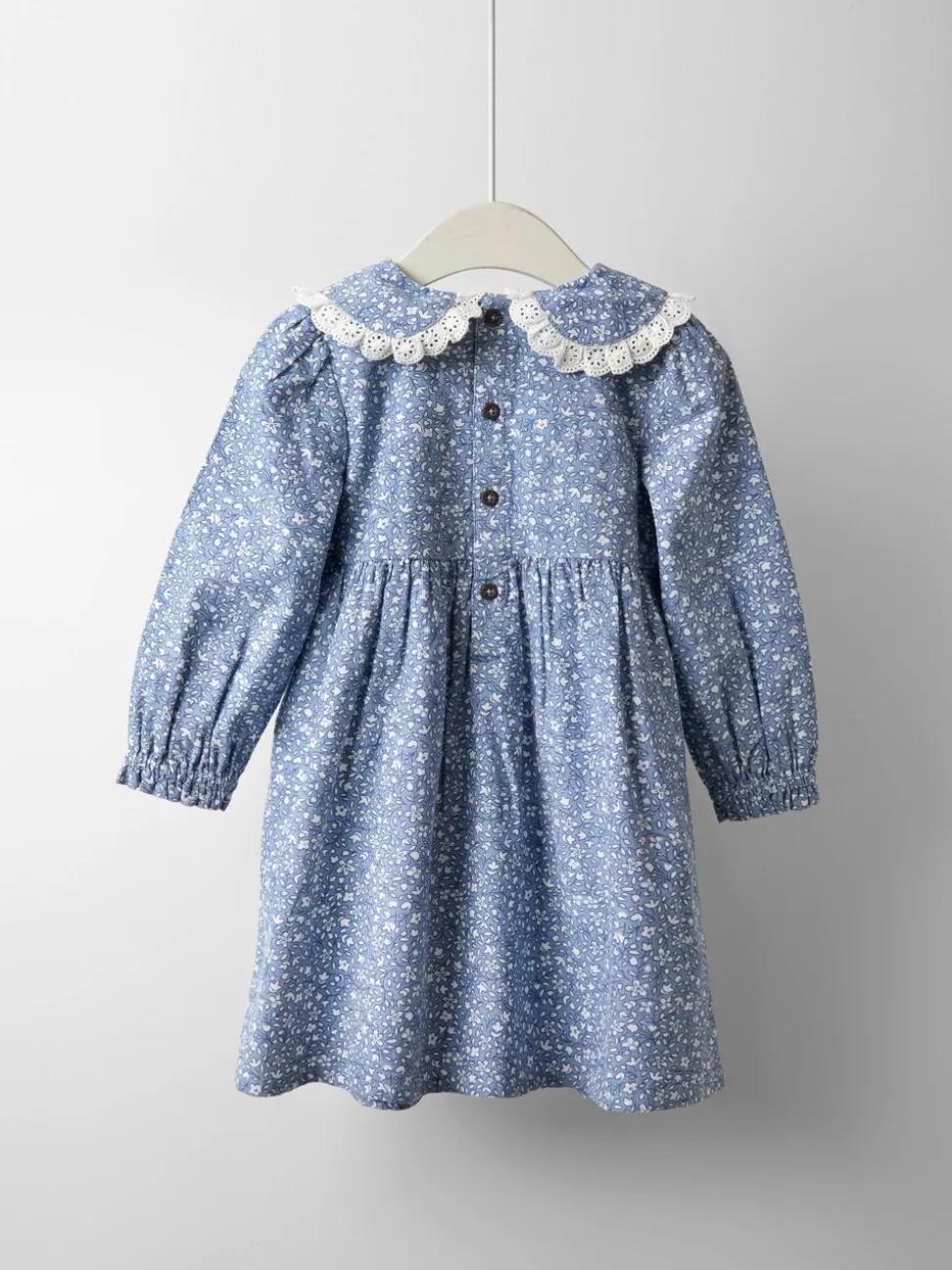 JoJo Maman Bébé Denim Blue Ditsy Smocked Cord Dress