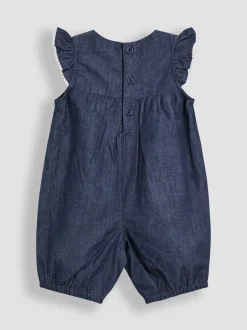 JoJo Maman Bébé Denim Blue Embroidered Chambray Dungarees & Top Set