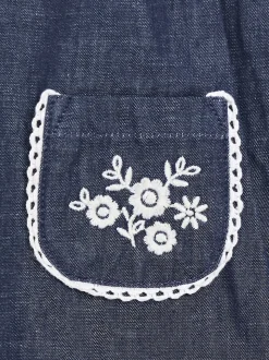JoJo Maman Bébé Denim Blue Embroidered Chambray Dungarees & Top Set