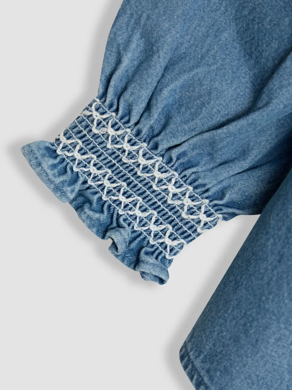 JoJo Maman Bébé Denim Blue Floral Frill Collar Blouse