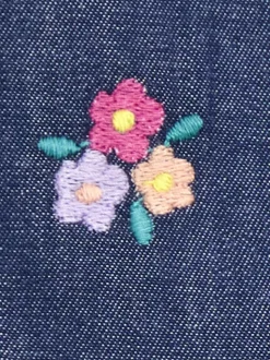JoJo Maman Bébé Denim Blue Floral Chambray Embroidered Dungarees & Rib Top Set