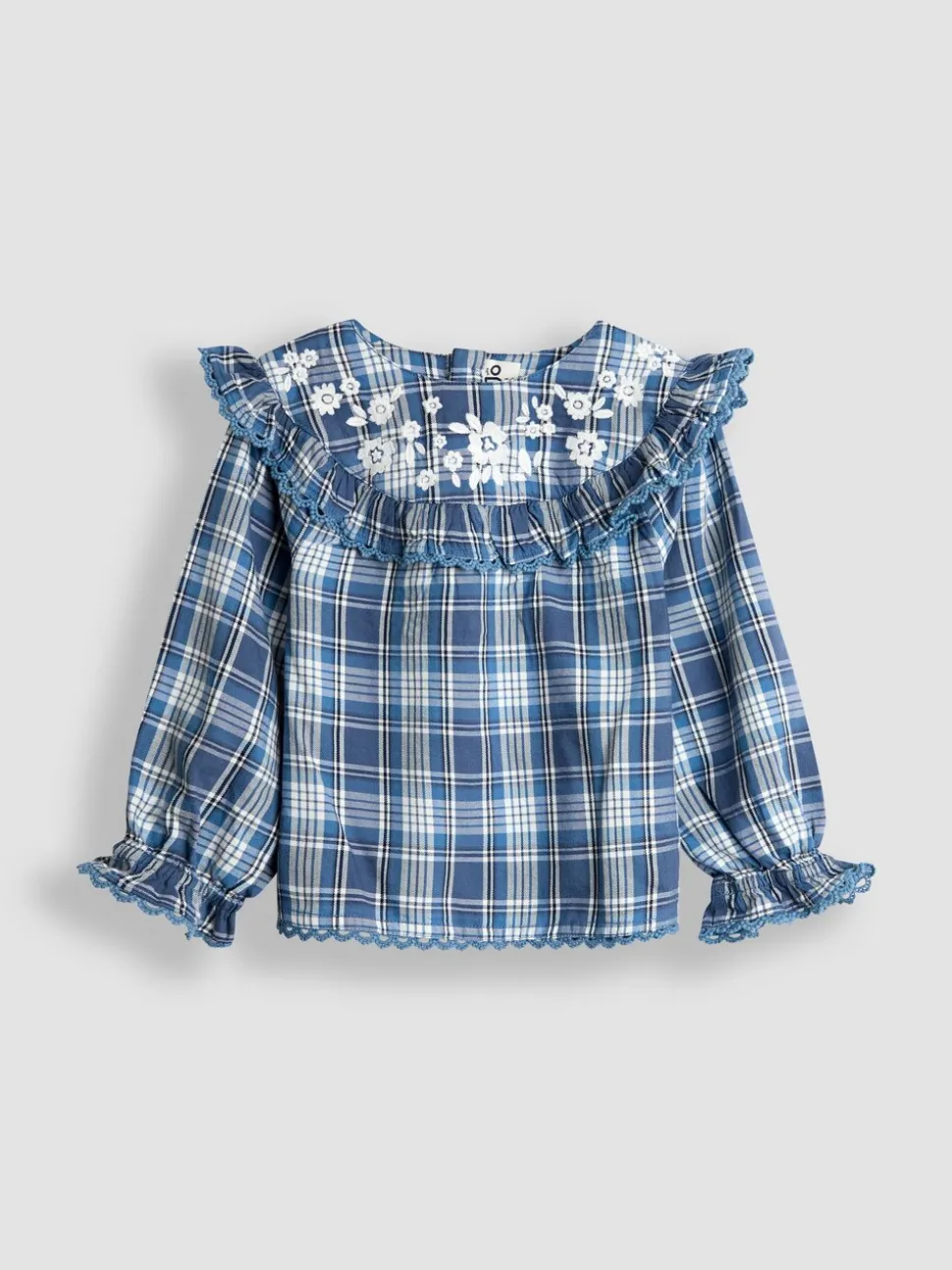 JoJo Maman Bébé Denim Blue Floral Embroidered Blouse & Shorts Set