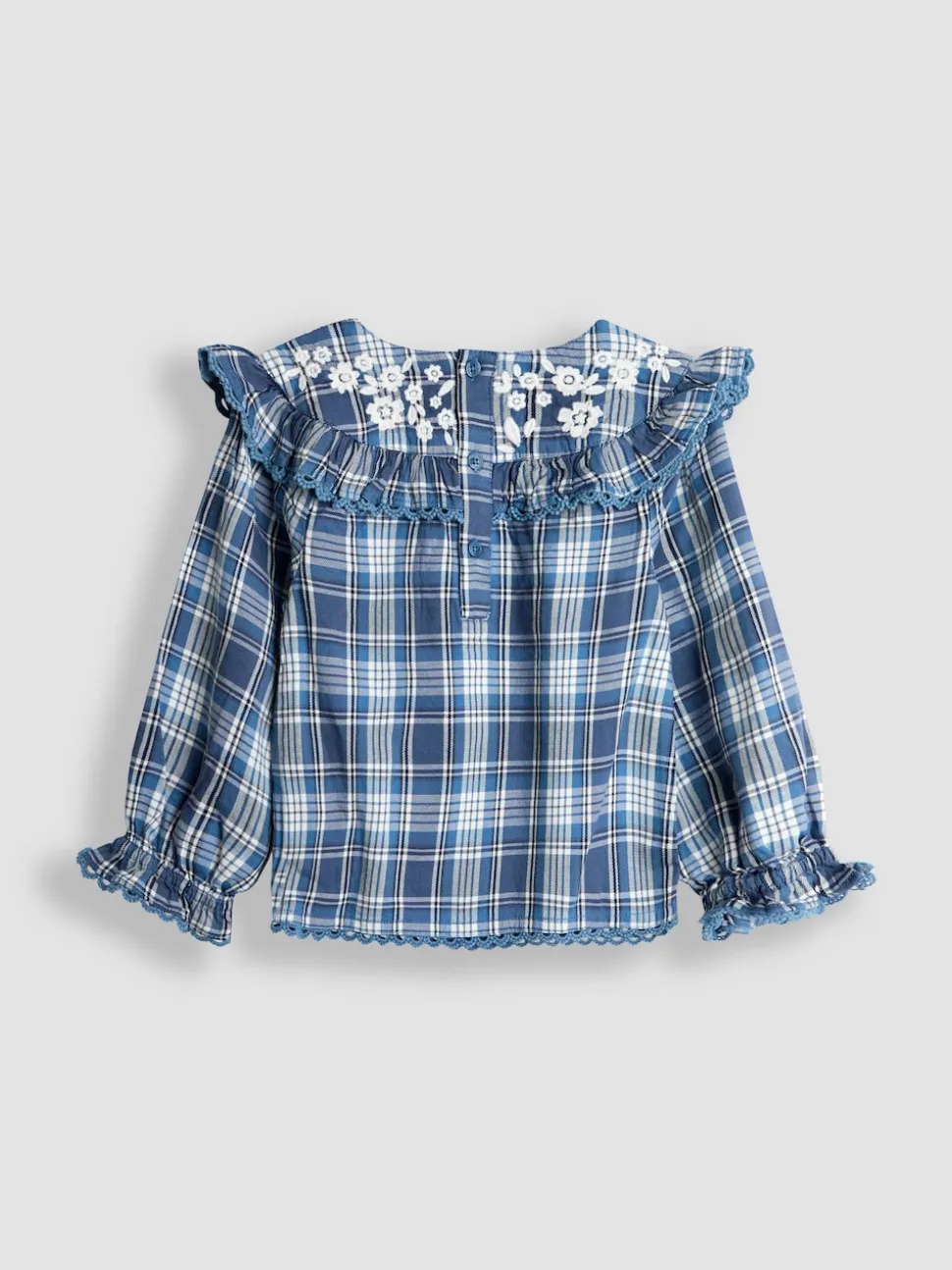 JoJo Maman Bébé Denim Blue Floral Embroidered Blouse & Shorts Set