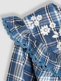 JoJo Maman Bébé Denim Blue Floral Embroidered Blouse & Shorts Set
