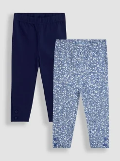 JoJo Maman Bébé Dusky Blue 2-Pack Ditsy Floral Leggings