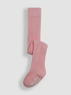 JoJo Maman Bébé Dusky Pink Cable Ribbed Tights