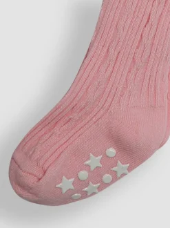 JoJo Maman Bébé Dusky Pink Cable Ribbed Tights