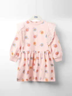 JoJo Maman Bébé Dusky Pink Floral Broderie Frill Sweat Dress