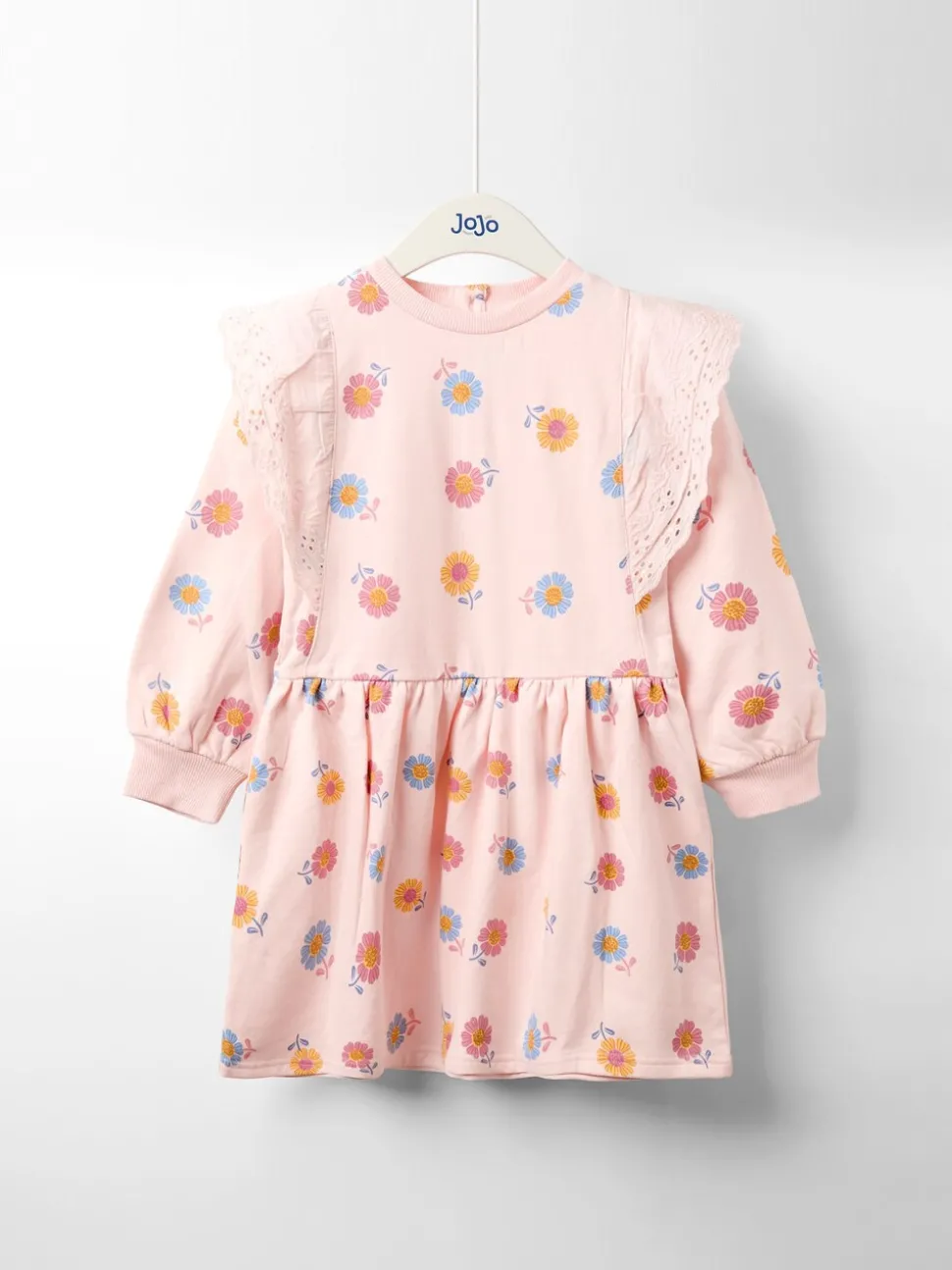 JoJo Maman Bébé Dusky Pink Floral Broderie Frill Sweat Dress