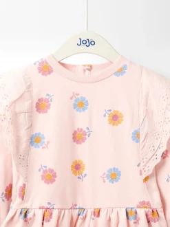 JoJo Maman Bébé Dusky Pink Floral Broderie Frill Sweat Dress