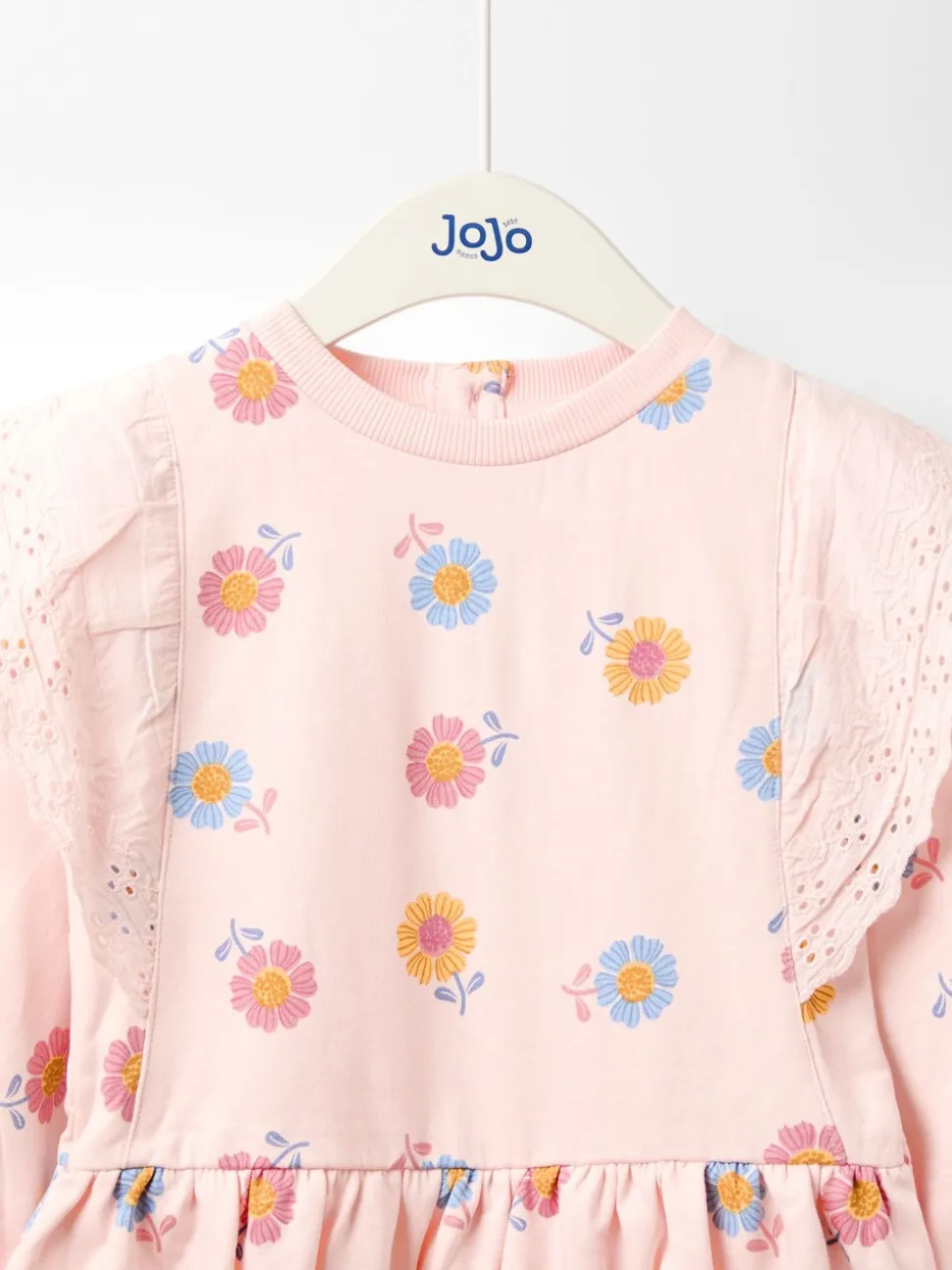 JoJo Maman Bébé Dusky Pink Floral Broderie Frill Sweat Dress