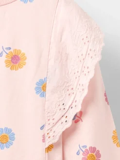 JoJo Maman Bébé Dusky Pink Floral Broderie Frill Sweat Dress