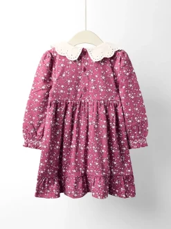 JoJo Maman Bébé Dusky Pink Floral Smocked Jersey Dress with Broderie Collar