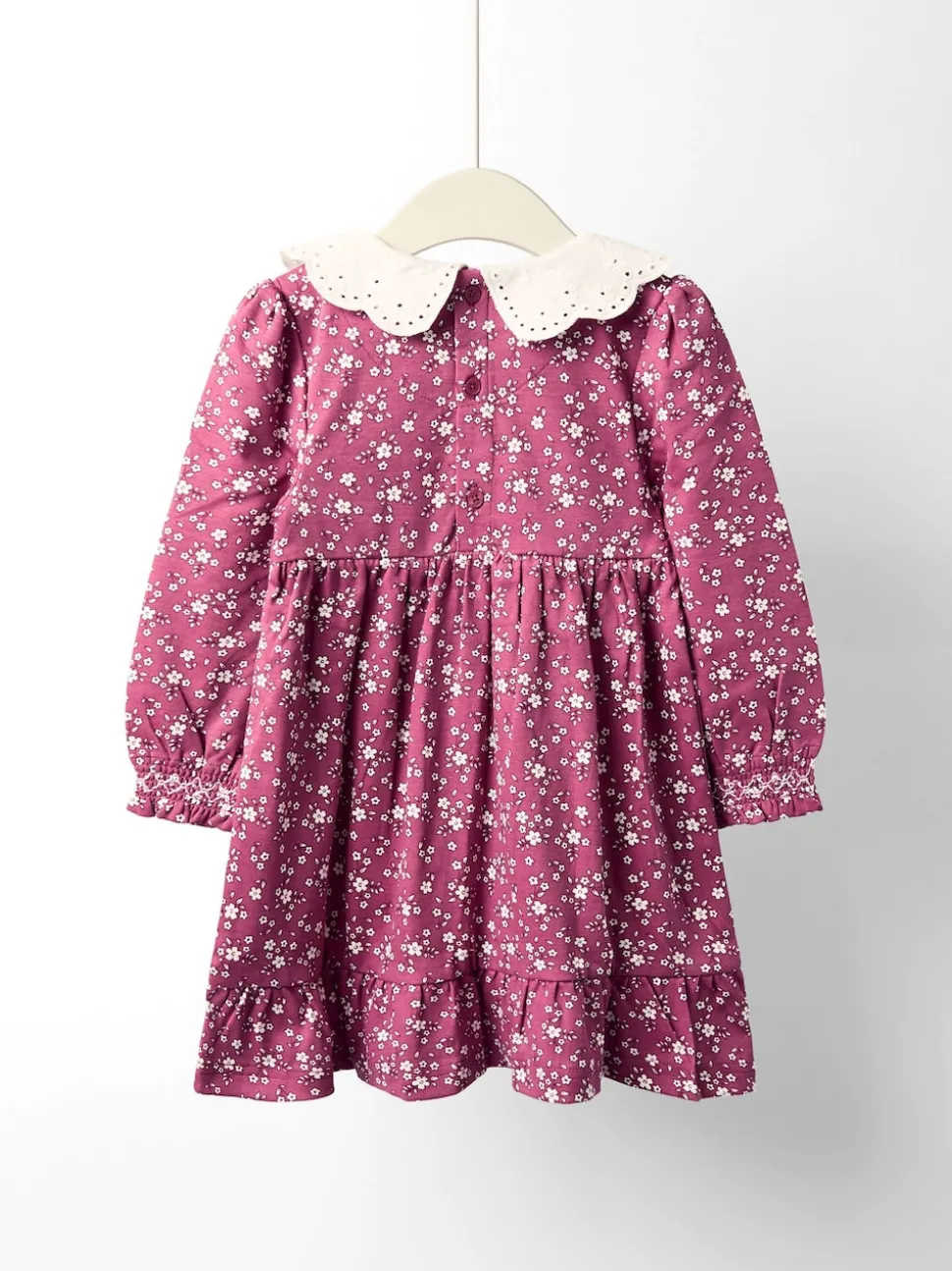JoJo Maman Bébé Dusky Pink Floral Smocked Jersey Dress with Broderie Collar