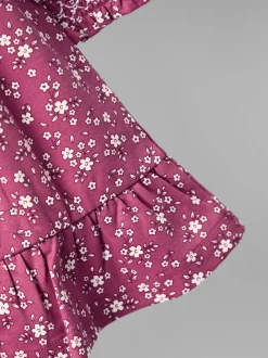 JoJo Maman Bébé Dusky Pink Floral Smocked Jersey Dress with Broderie Collar
