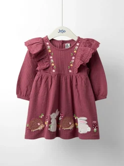 JoJo Maman Bébé Dusky Purple Woodland Friends Pretty Appliqué Dress