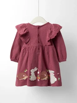JoJo Maman Bébé Dusky Purple Woodland Friends Pretty Appliqué Dress