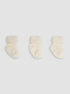 JoJo Maman Bébé Ecru Cream 3-Pack Ribbed Baby Socks