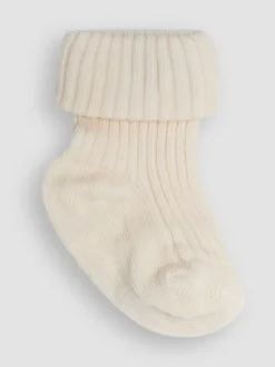 JoJo Maman Bébé Ecru Cream 3-Pack Ribbed Baby Socks