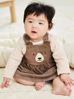 JoJo Maman Bébé Fawn Bear Velour Pinafore Dress And Top Set 2 Pack