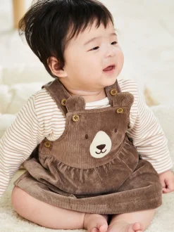 JoJo Maman Bébé Fawn Bear Velour Pinafore Dress And Top Set 2 Pack