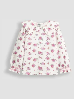 JoJo Maman Bébé Floral Cream Frill Collar Blouse