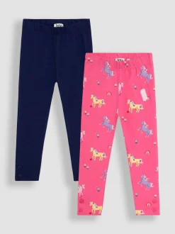 JoJo Maman Bébé Fuchsia Pink Unicorns 2-Pack Printed Leggings