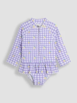 JoJo Maman Bébé Gingham Long Sleeve Swimsuit