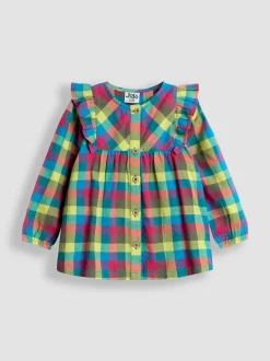 JoJo Maman Bébé Green Check Blouse, Leggings & Borg Gilet Set