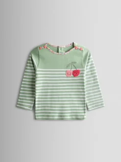 JoJo Maman Bébé Green Cherry Breton Pocket Top