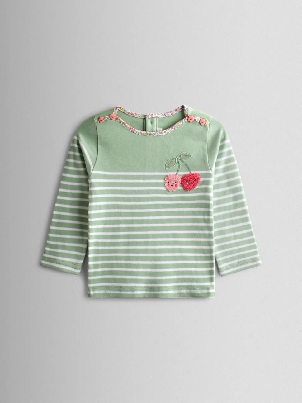 JoJo Maman Bébé Green Cherry Breton Pocket Top