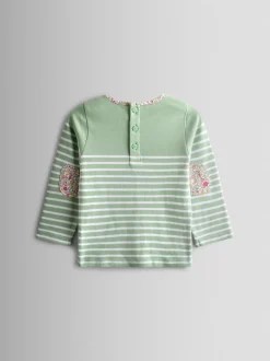 JoJo Maman Bébé Green Cherry Breton Pocket Top