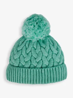 JoJo Maman Bébé Green Chunky Cable Knit Pom Pom Hat