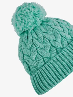 JoJo Maman Bébé Green Chunky Cable Knit Pom Pom Hat