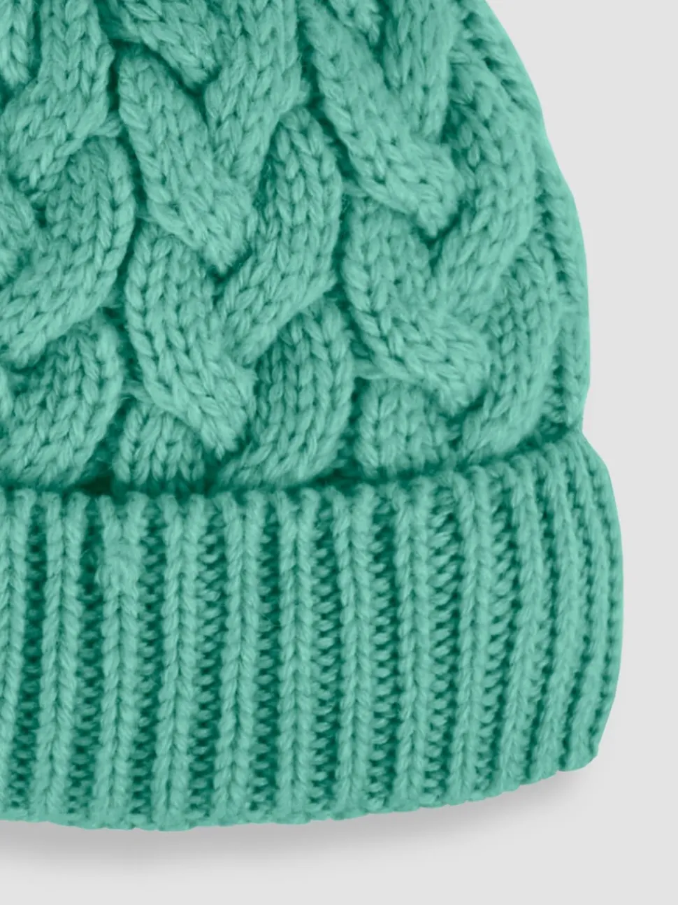 JoJo Maman Bébé Green Chunky Cable Knit Pom Pom Hat