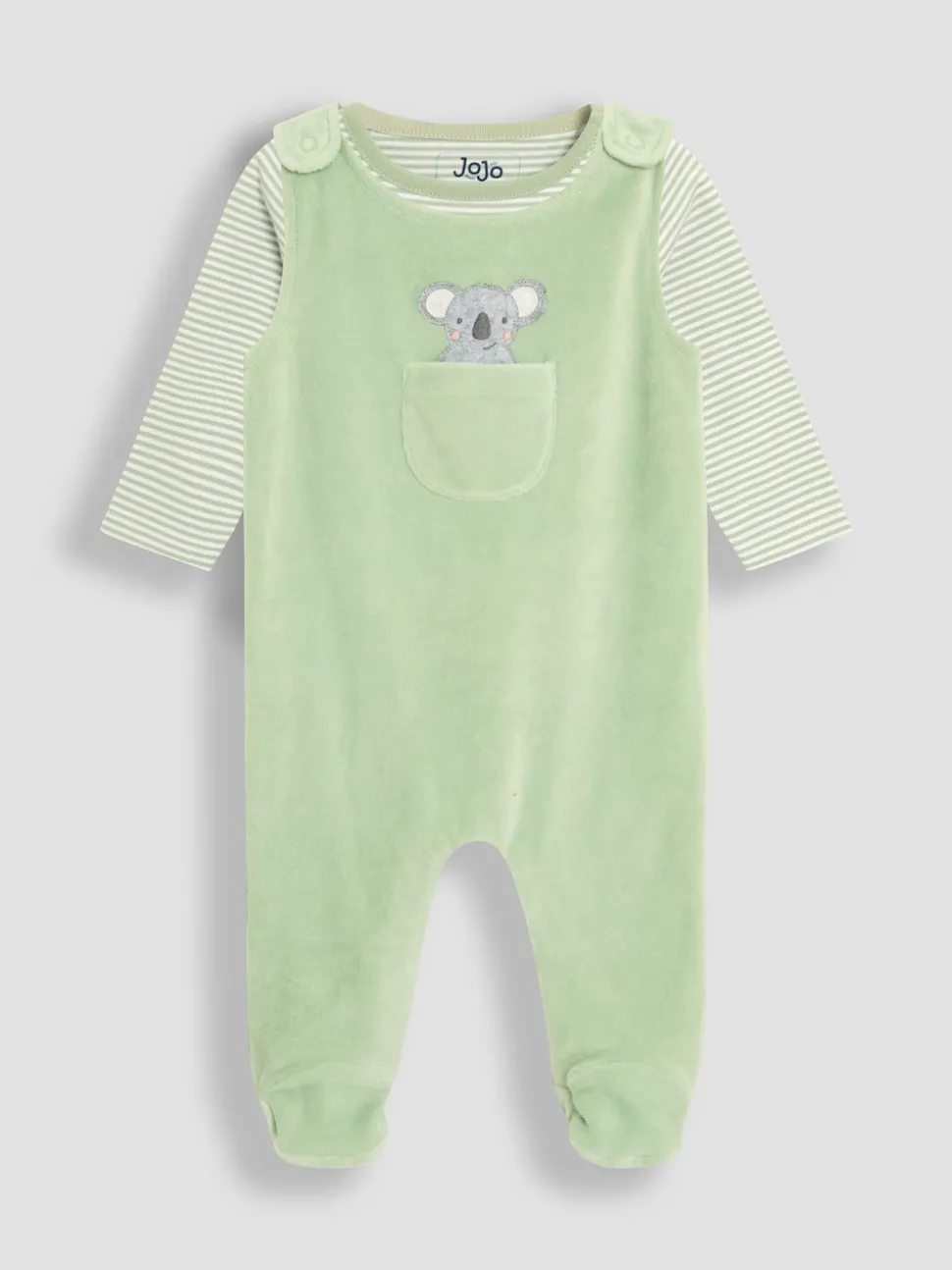 JoJo Maman Bébé Green Cotton Footed 2-Piece Dungarees Set