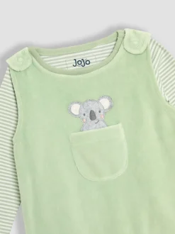 JoJo Maman Bébé Green Cotton Footed 2-Piece Dungarees Set
