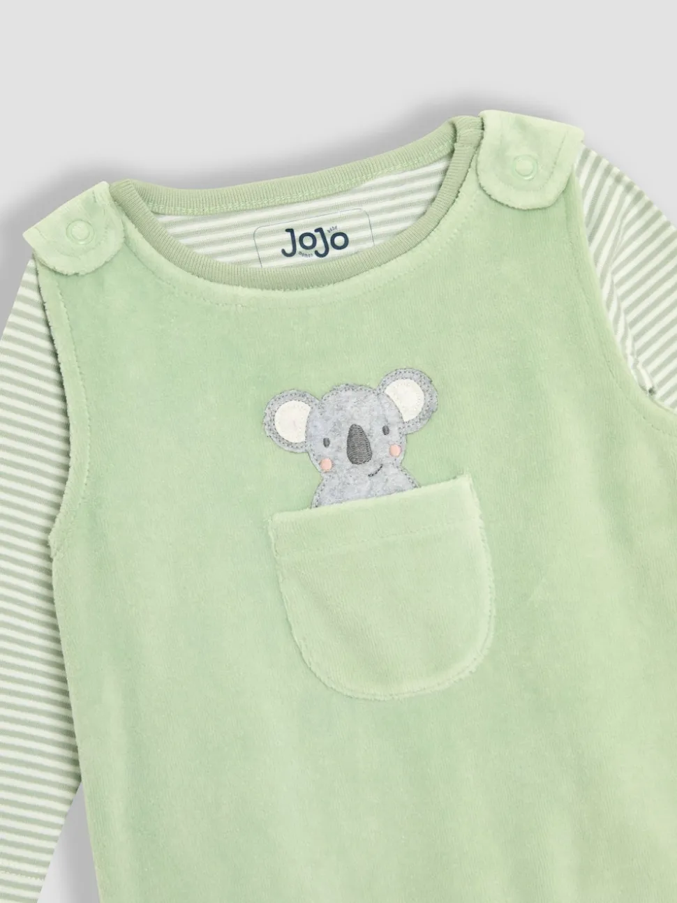 JoJo Maman Bébé Green Cotton Footed 2-Piece Dungarees Set