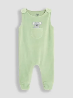 JoJo Maman Bébé Green Cotton Footed 2-Piece Dungarees Set