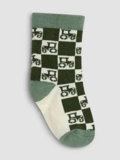 JoJo Maman Bébé Green 3-Pack Tractor Socks